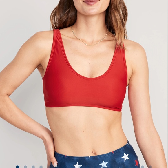 NWT OLD NAVY Scoop-Neck Bikini Swim Top Color: Robbie Red SIZE LARGE - Picture 2 of 5